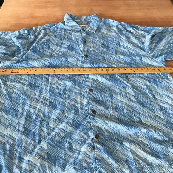 Tommy Bahama 100% Silk Shirt Men XXL Blue Striped Button Up Pocket Short Sleeve - Picture 7 of 12